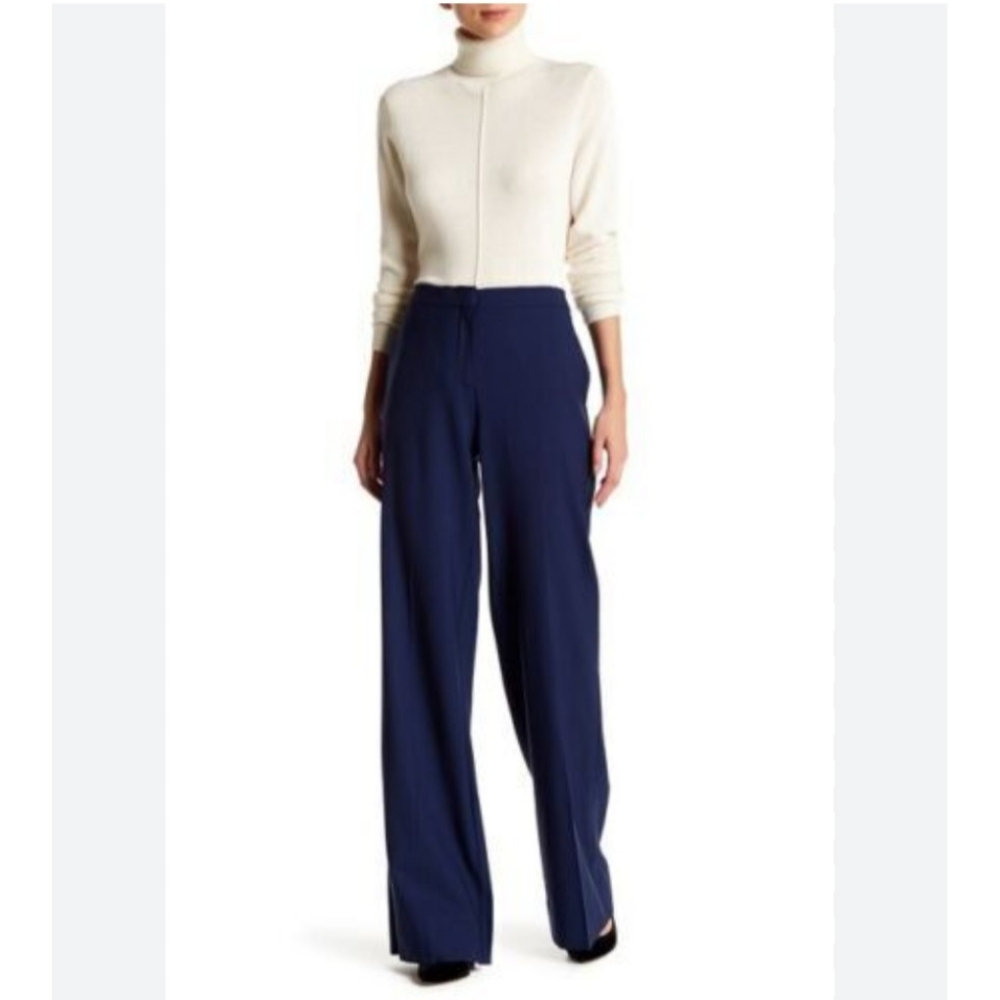 Diane Von Fustenberg Armor blue linen blend Wide leg trousers Sz 2